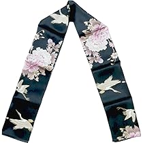 Amazon | 和柄シルクストール(ロングスカーフ)鶴 黒【日本製絹